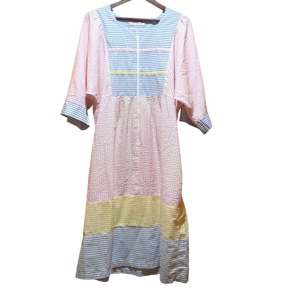 Vandemere Dresses & Skirts - Cottage Core Womens Dress Pink‎ Blue Striped Midi Zipper Pockets Searsucker OS